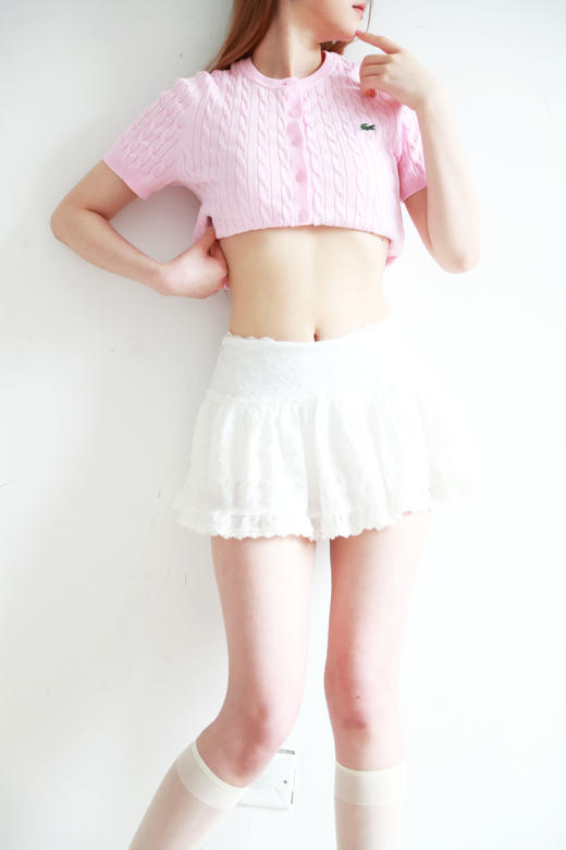 马卡龙配色，麻花针织衫。温柔绞花工艺小标刺绣短袖上衣E041466 商品图12