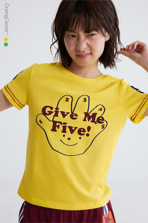 CryingCenter给我五!击掌加油tee复古可爱正肩短袖软糯雪花棉女款 商品图4
