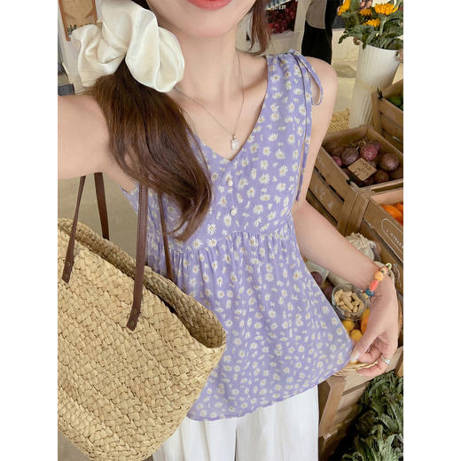 <曾小咸推荐>碎花V领无袖背心收腰新款【预售7-15天发货】 商品图2