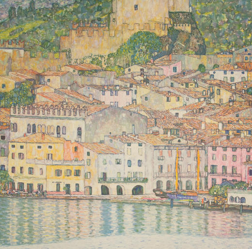 独角鹿西洋古董1931年奥地利出品古斯塔夫·克里姆特《加尔达湖畔马尔切西内 Malcesine on Lake Garda》（第7版）彩色珂罗版艺术版画（限量500版） 商品图6