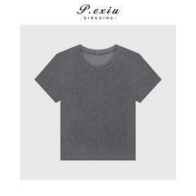 04-3潘依绣丁丁宠粉极简百搭圆领卷边短袖T恤Q22694