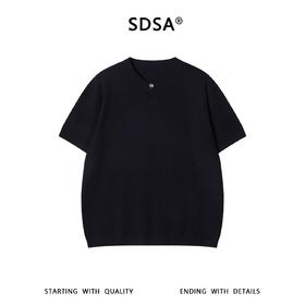 SDSA男装2026新款高贵轻奢美式简约波浪暗纹单扣针织短袖T恤百搭