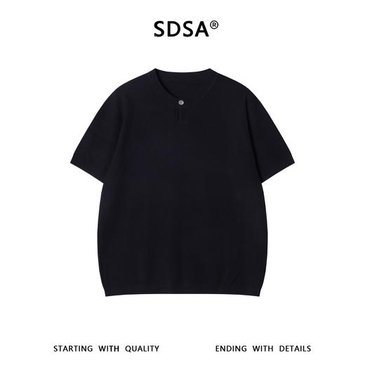 SDSA男装2026新款高贵轻奢美式简约波浪暗纹单扣针织短袖T恤百搭 商品图0