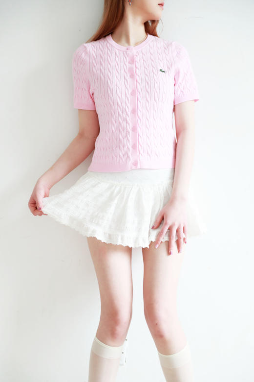 马卡龙配色，麻花针织衫。温柔绞花工艺小标刺绣短袖上衣E041466 商品图13