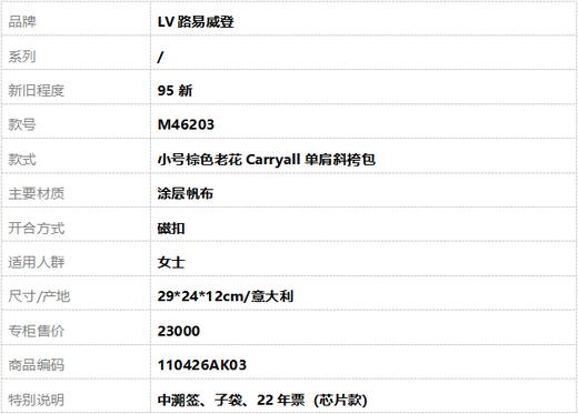 【95新】LV路易威登M46203小号棕色老花Carryall单肩斜挎包女士110426AK03 商品图10