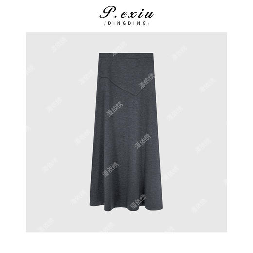 04-3潘依绣丁丁宠粉【绒绒暖茶】精纺羊-毛格雷系极简垂感半身裙 W-62517 商品图1