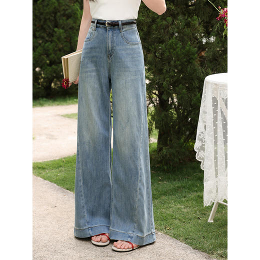 鹿向南【0417/20:00新品前1小时7折限量100件】蓝色阔腿牛仔裤 商品图0