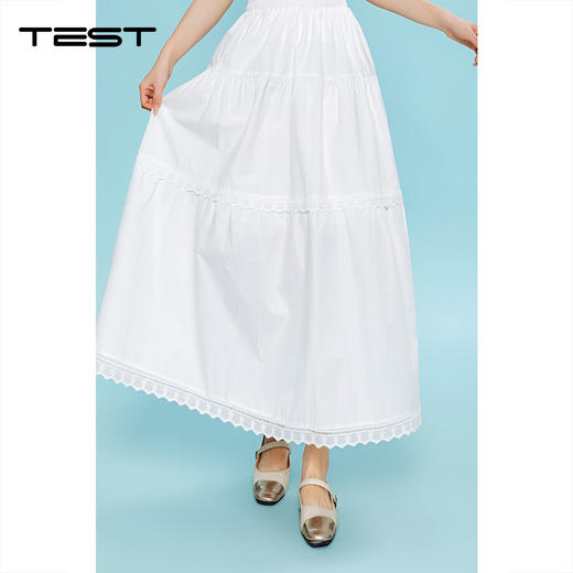 夏上新清新文艺风纯棉蕾丝花边高腰长款半身裙3262011 商品图1