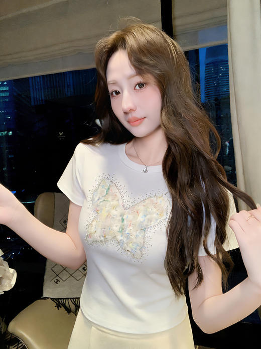 张心子【夏日焦点】烫钻蝴蝶T恤短袖独特上衣 U2604005 商品图4