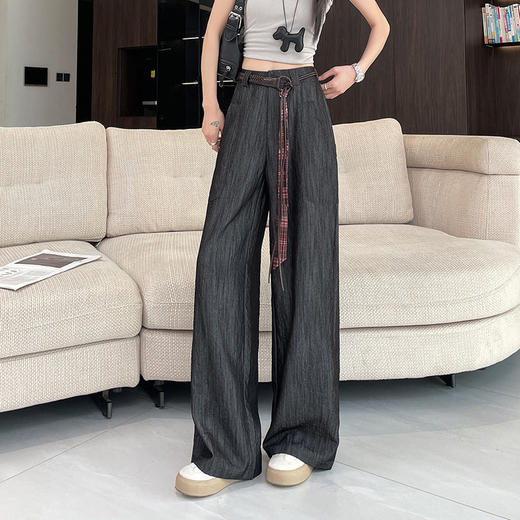 仿牛仔窄版阔腿裤2026春夏季新高腰垂感宽松遮肉显瘦小个子直筒长裤  NDK-L632 商品图2