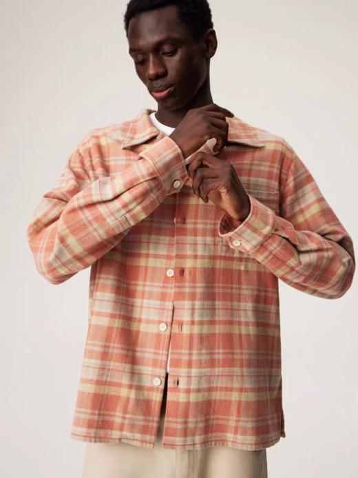 SUPERTOFU(SPTF)/BYZ-SS26-S086/法兰绒 暖色调格纹 单口袋长袖古巴领衬衫 商品图1