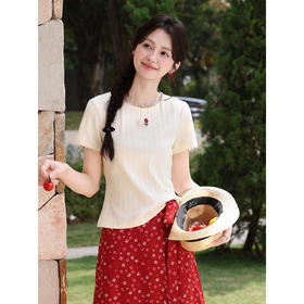 鹿向南【0417/20:00新品前1小时7折限量100件】简约百搭杏色T恤