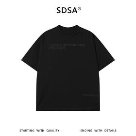 SDSA男装2026新款高贵轻奢美式潮牌纯色破洞设计圆领短袖T恤百搭