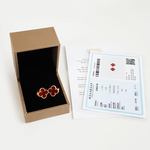 【天然正品】AU750黄金简约时尚定制款红五花玛瑙耳钉15.1*13.1*12.9MM（皆取最大值）030426TJ13 商品图1