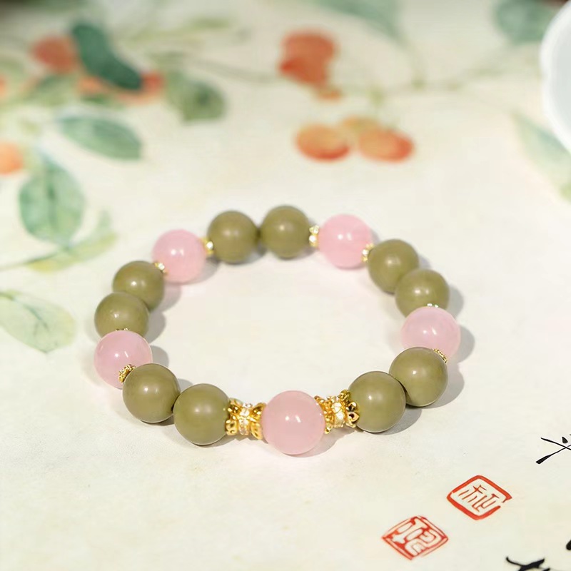 【醉春茶】天然手工自制合香香珠手串搭配粉水晶茶香味降火 直径1.2cm | 大梦香堂