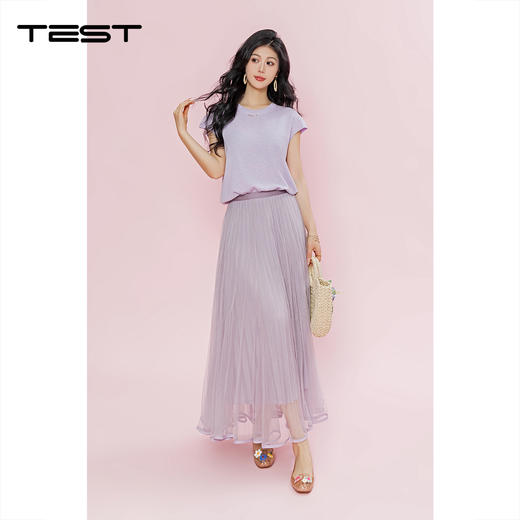 夏上新法式浪漫风飘逸垂感网纱压褶长款半身裙3262010 商品图0