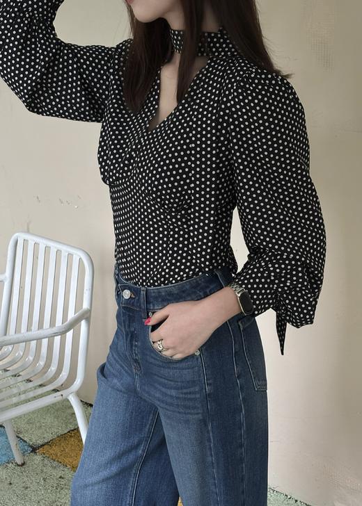 【门店同款】ENJOY春季复古波点飘带上衣 170497187 商品图7