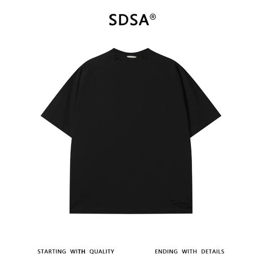 SDSA男装2026新款高贵轻奢美式潮牌纯色破洞设计圆领短袖T恤百搭 商品图4