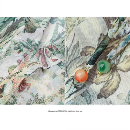 COCOBELLA重工对丝提花雪纺夏季连衣裙度假风束腰茶歇裙FR157 商品图3