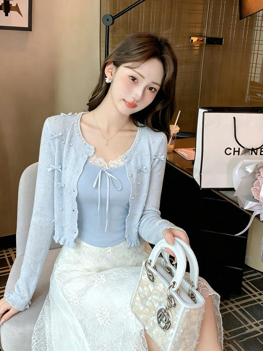 张心子【夏日层次】法式超仙温柔风针织衫木耳边防晒开衫 U2604016 商品图2