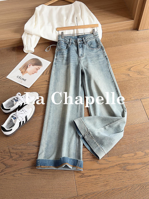 专柜实拍【莱赛尔+棉】拉夏贝尔/La Chapelle版正不挑人！高腰显瘦复古直筒牛仔裤弹力舒适百搭长裤 商品图2
