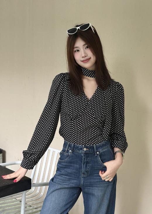 【门店同款】ENJOY春季复古波点飘带上衣 170497187 商品图2