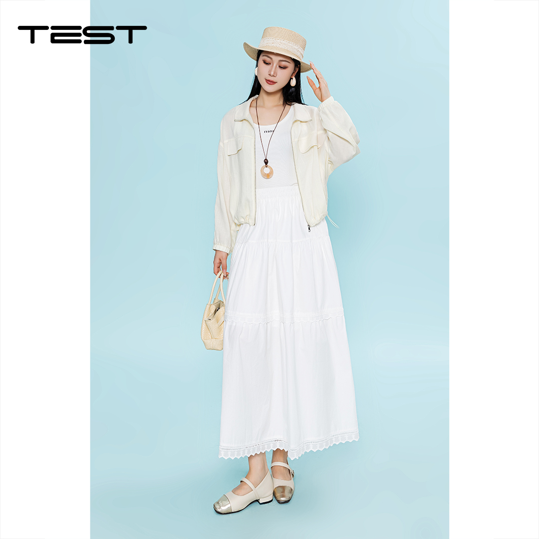 夏上新清新文艺风纯棉蕾丝花边高腰长款半身裙3262011