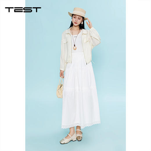 夏上新清新文艺风纯棉蕾丝花边高腰长款半身裙3262011 商品图0