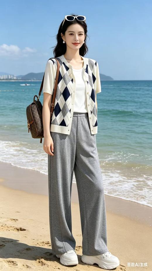 682290天丝亚麻菱形格纹针织衫 商品图3