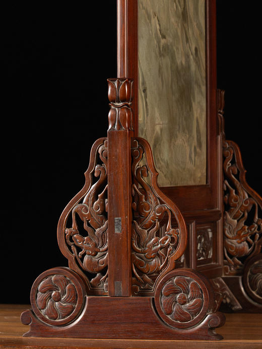 清	黄花梨镶绿石透雕螭龙纹大插屏 商品图3