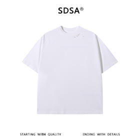 SDSA男装2026新款高贵轻奢美式潮牌纯色破洞设计圆领短袖T恤百搭