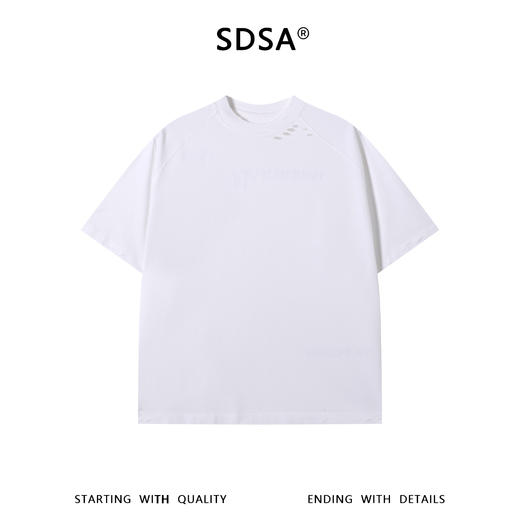 SDSA男装2026新款高贵轻奢美式潮牌纯色破洞设计圆领短袖T恤百搭 商品图0