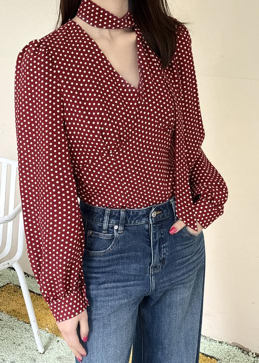 【门店同款】ENJOY春季复古波点飘带上衣 170497187 商品图6