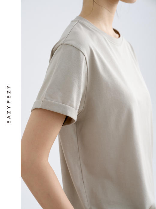 圆领长绒棉真丝亚麻翻折袖T恤 商品图3