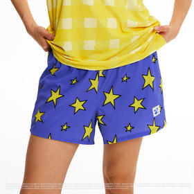 CryingCenter复古手绘黄蓝撞色星星（含内衬）运动休闲短裤
