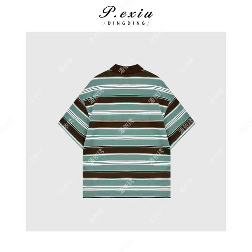 04-3潘依绣丁丁宠粉学院风撞色条纹POLO领短袖T恤 W-63173 商品图1