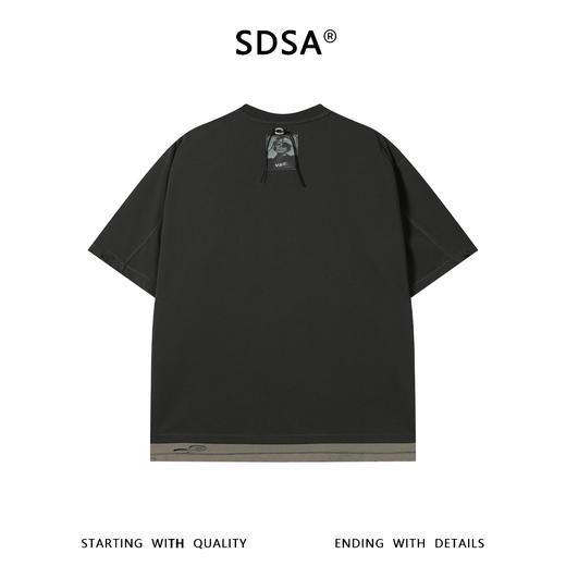 SDSA男装2026新款轻奢潮牌宽松撞色下摆拼接破洞圆领短袖T恤百搭 商品图4