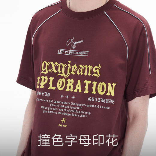 gxgjeans男装 多色线条撞色美式运动圆领短袖T恤男生 26夏新品 商品图4