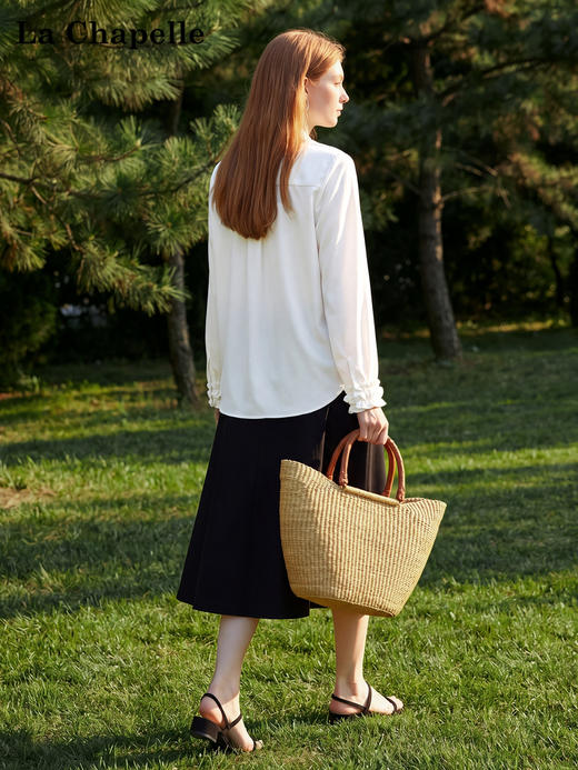 天猫同步【轻奢！法式花边】拉夏贝尔/La Chapelle法式立领轻奢排扣通勤长袖衬衫简约净版气质上衣 商品图4