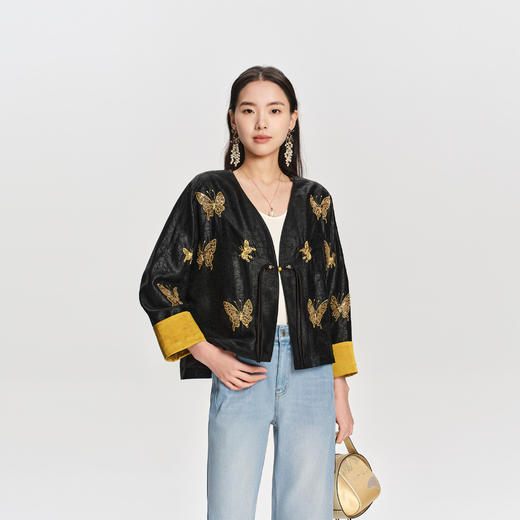 凯喜雅 V领香云纱外套（3天发货） 商品图0