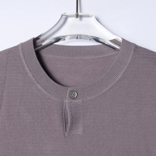 SDSA男装2026新款高贵轻奢美式简约波浪暗纹单扣针织短袖T恤百搭 商品图1