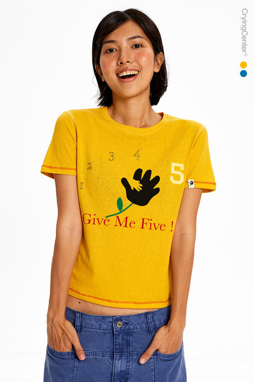 CryingCenter给我五!击掌印花撞色哈苏圆领正肩雪花棉短袖 商品图4