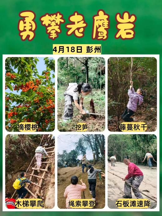 4.18已成团！彭州老鹰岩摘樱桃、挖笋、藤蔓秋千、木梯攀爬、绳索攀登、石板滩速降～ 商品图8