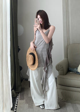 【门店同款】ENJOY春季格纹不规则飘带上衣 170695327