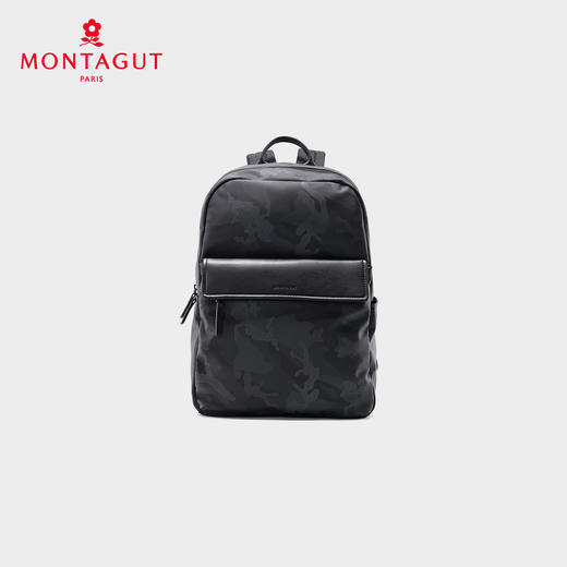 梦特娇男士双肩包通勤迷彩布配皮大容量背囊防泼水旅行背包 商品图0