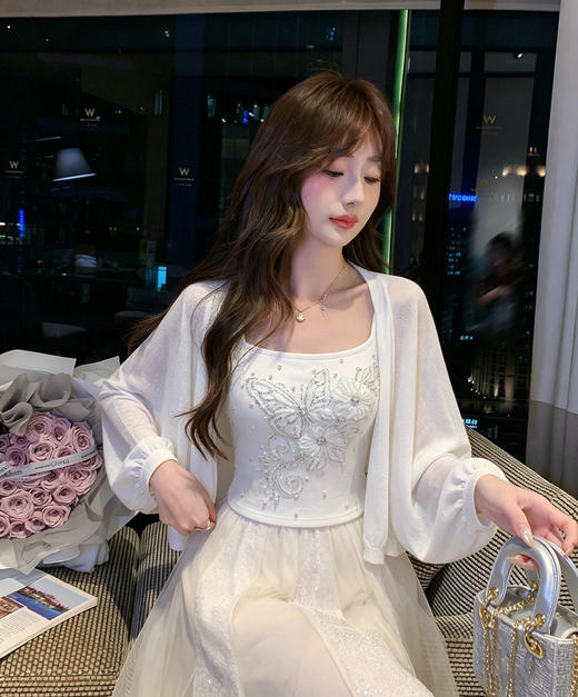 张心子【轻薄随行】纯欲风长袖轻薄开衫防晒披肩仙气 U2603040 商品图4