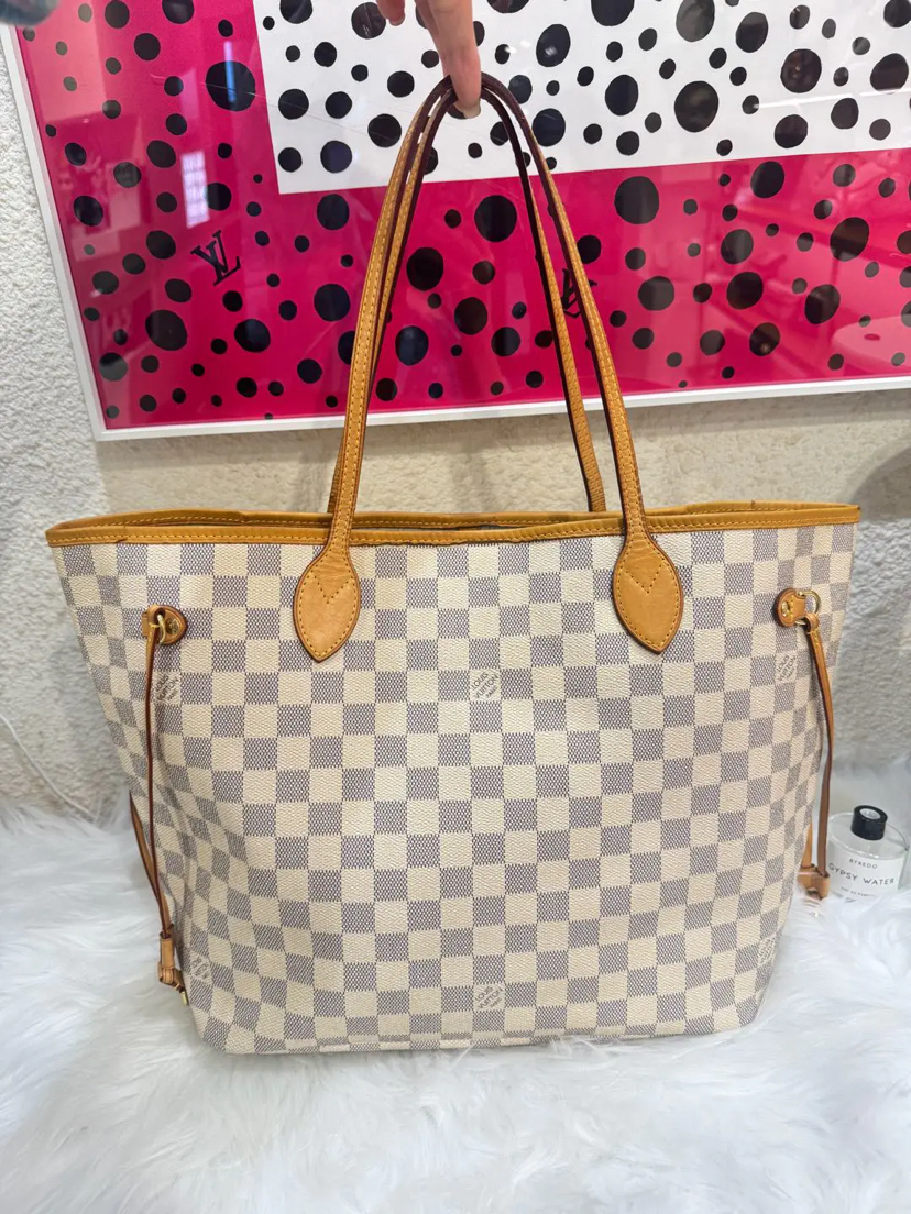 LV nf 中号 白棋盘格 米色内里 购物袋