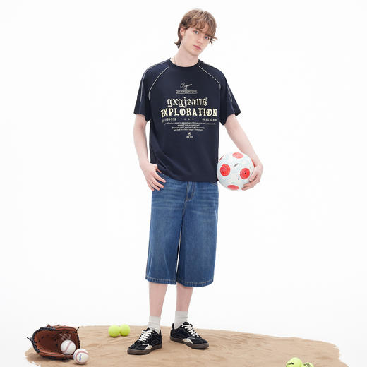 gxgjeans男装 多色线条撞色美式运动圆领短袖T恤男生 26夏新品 商品图3