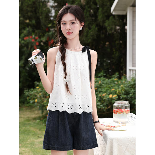 鹿向南【0417/20:00新品前1小时7折限量100件】设计感白色背心女 商品图3