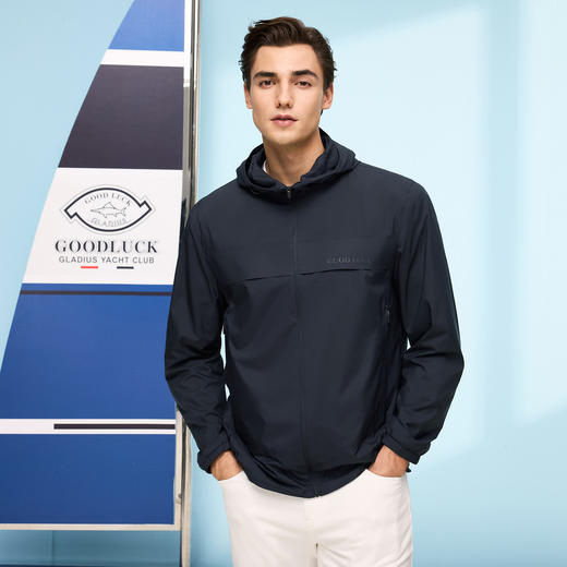 德鲨藏青色连帽夹克男青年2026春季新款休闲短款上衣轻薄款外套男 商品图1